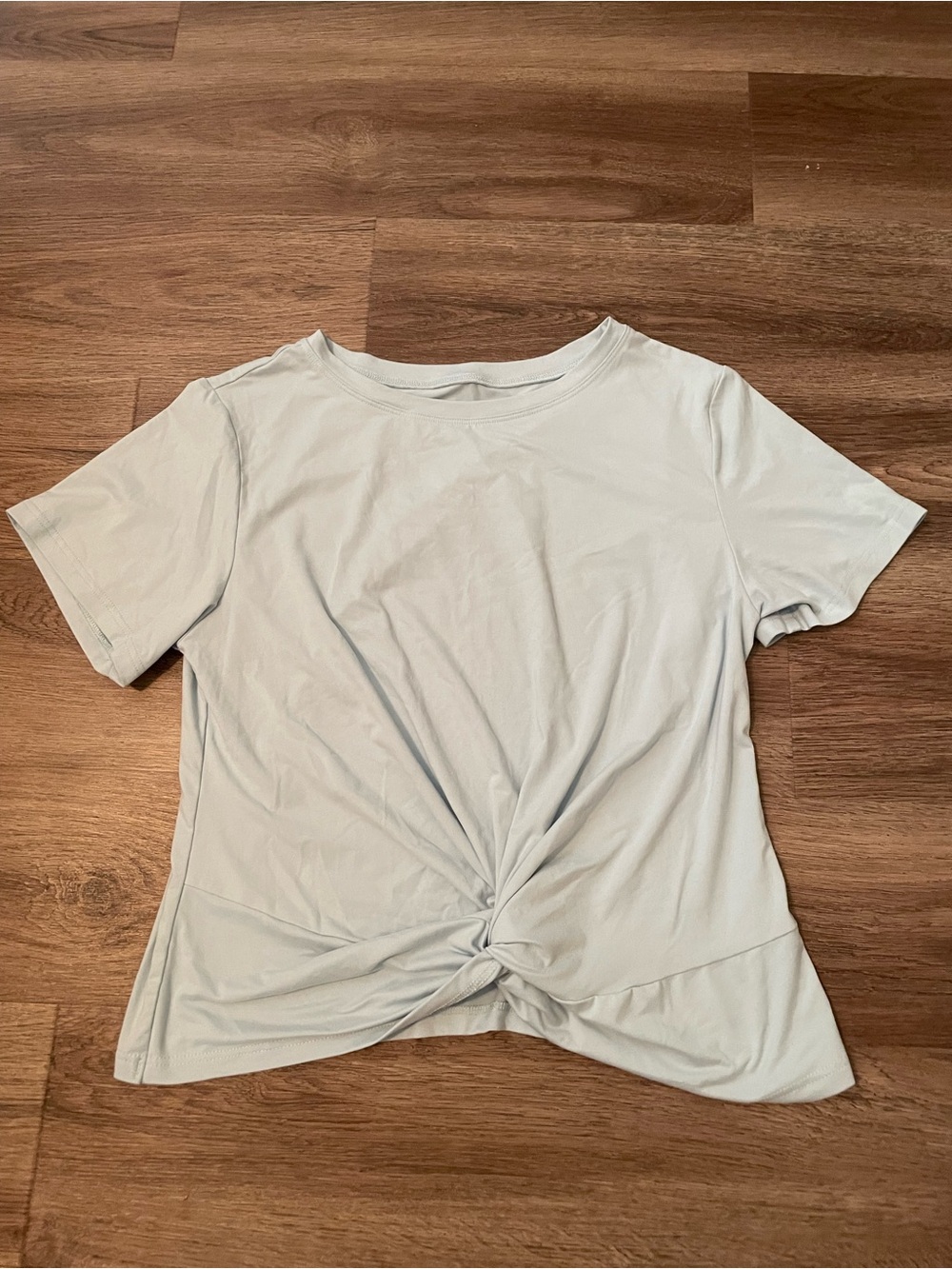 Women’s Short Sleeve Twist-Front Athleisure Top in Light Blue